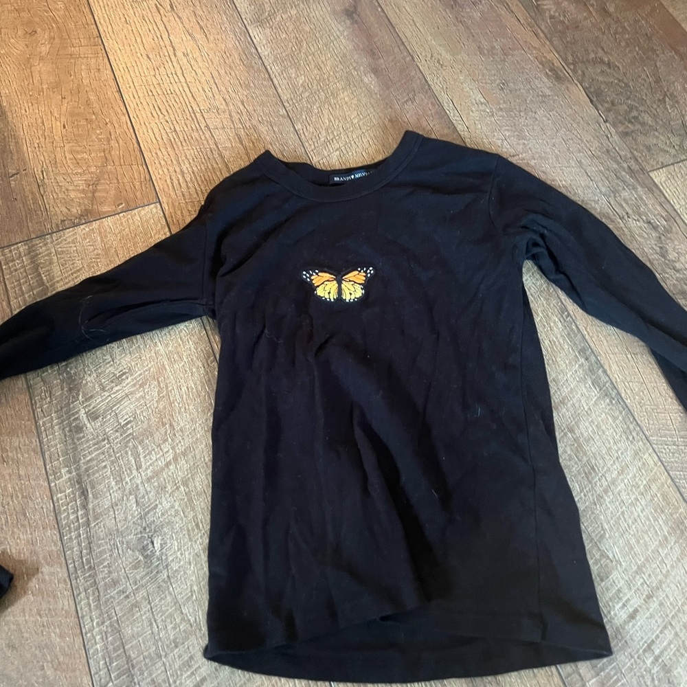 BLACK BRANDY MELVILLE LONG SLEEVE BUTTERFLY TOP, GOOD CONDITION
